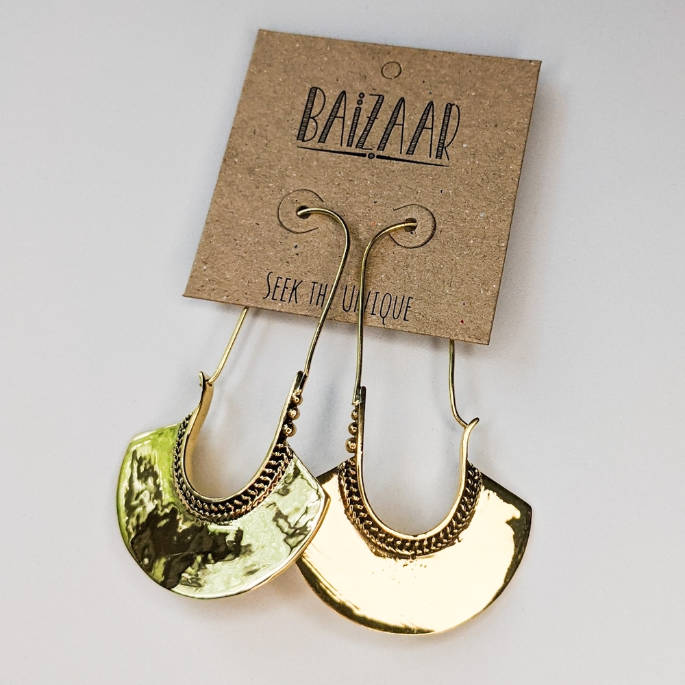 🌸FINAL DROP🌸NWT Brass Half Moon Drop Earrings - Picture 4 of 4